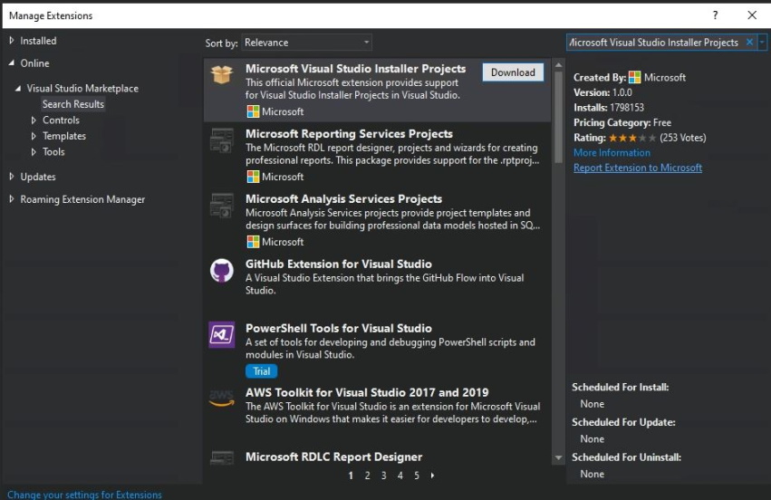 install Microsoft Visual Studio Installer Projects extension